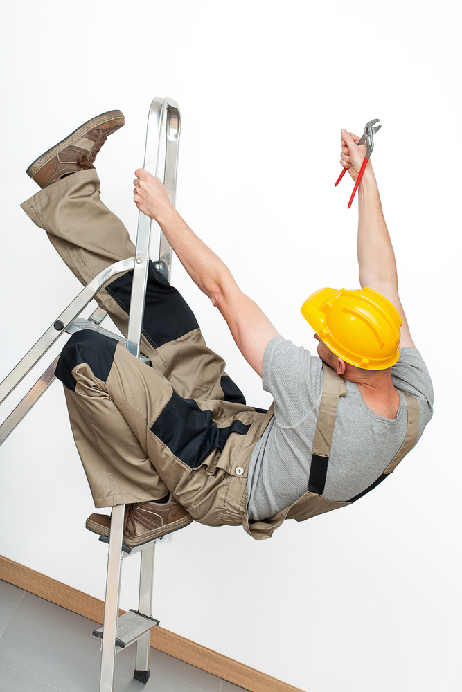 man falling off ladder