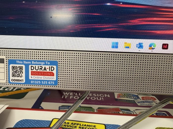 School asset labels applied to monitor