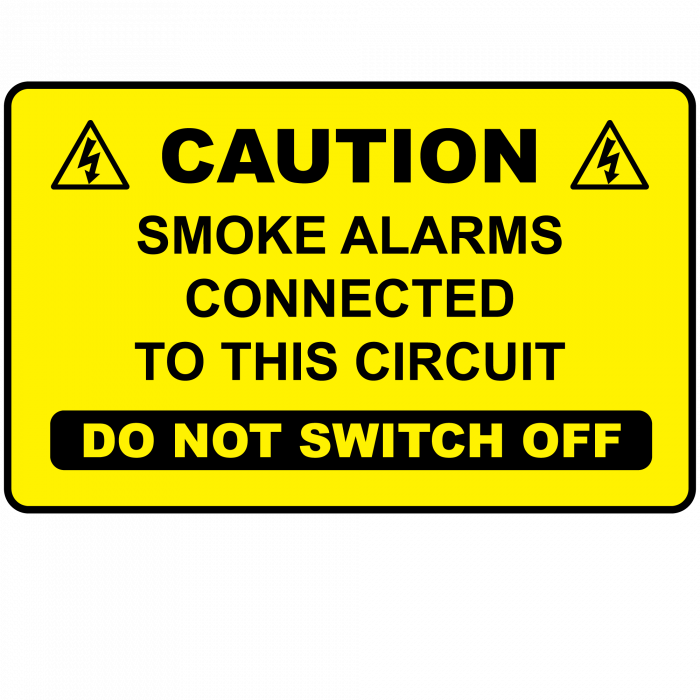 Smoke alarm connected to this circuit do not switch off label