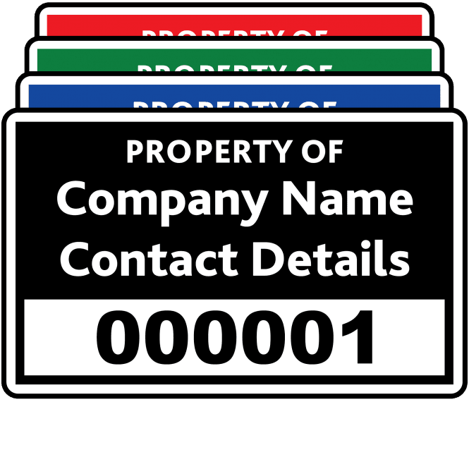 Budget Large Size Asset ID Labels - Design 1. Variety of colours