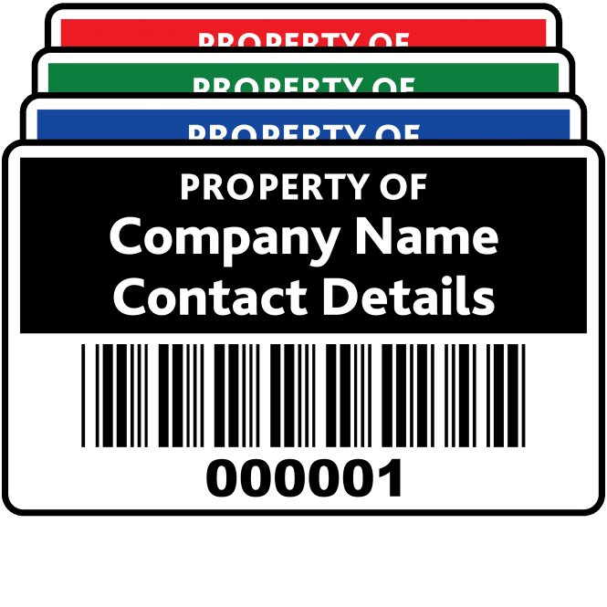 Budget Large Size Asset ID Labels - Design 2. Variety of colours