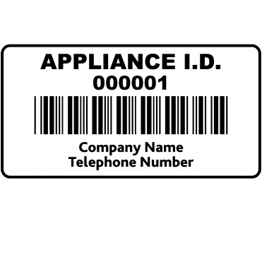 Budget Personalised Appliance ID Labels with Barcode for Portable Appliance Testing - Design 1