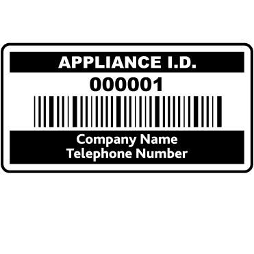 Budget Personalised Appliance ID Labels with Barcode for Portable Appliance Testing - Design 2