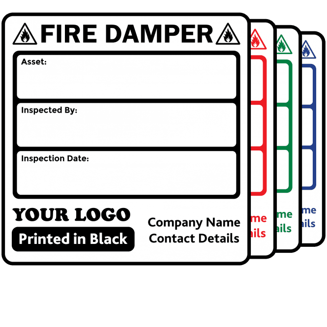 Budget Personalised Fire Damper Inspection Labels - Design 1. 72mm x 73mm.