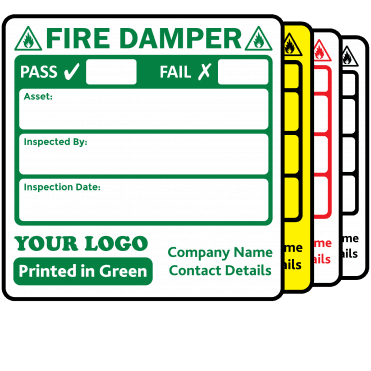 Budget Personalised Fire Damper Inspection Labels - Design 2. 72mm x 73mm.
