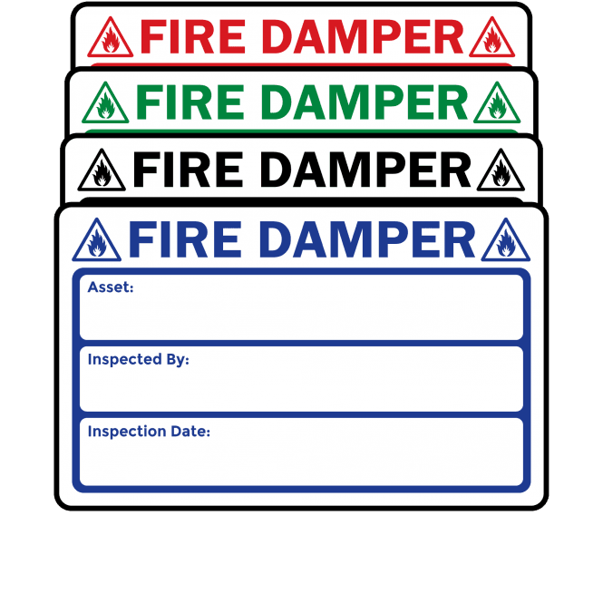 Budget Small Fire Damper Inspection Labels in Single Colour - Design 1. 79mm x 49mm