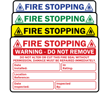 Budget Small Fire Stopping Labels in Single Colour - Design 3. 79mm x 49mm
