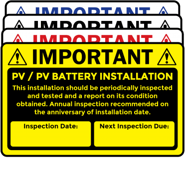 Budget Small PV Battery Installation Labels - Choice of Colours