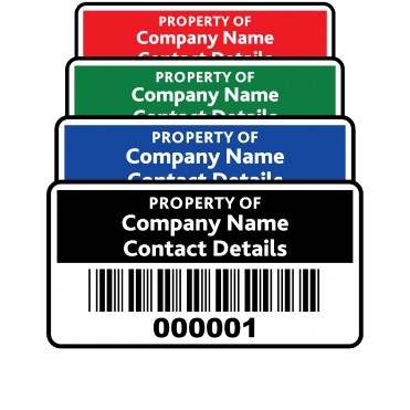 Budget Small Size Asset ID Labels - Design 2. Choice of colours