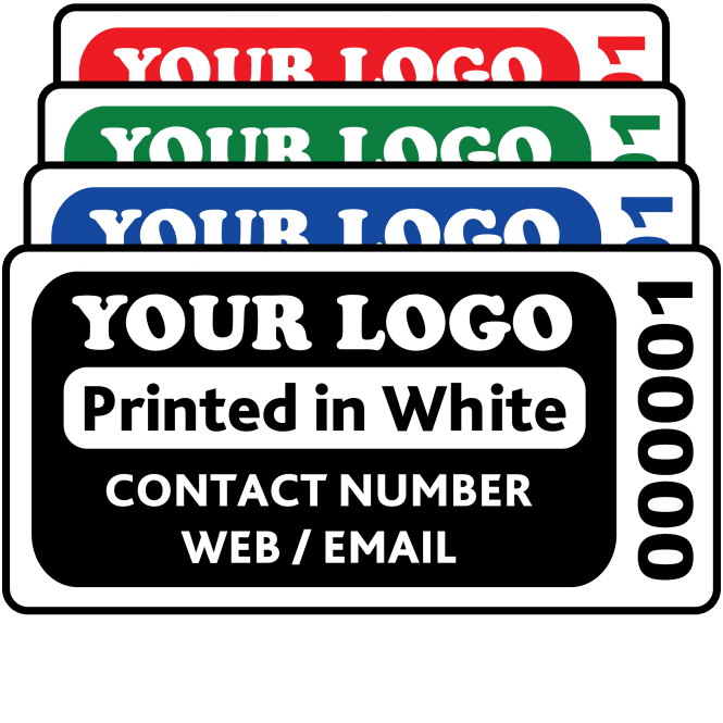 Budget Standard Size Asset ID Labels - Design 3. Variety of colours
