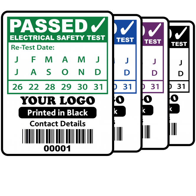 Custom PAT Test Labels - Design 1. Variety of colours