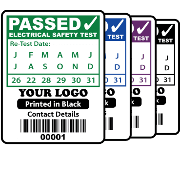 Custom PAT Test Labels - Design 1. Variety of colours