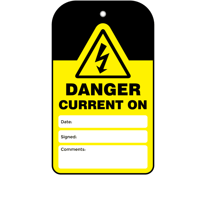 Danger Current On Tag - Tear Resistant & Waterproof