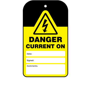 Danger Current On Tag - Tear Resistant & Waterproof