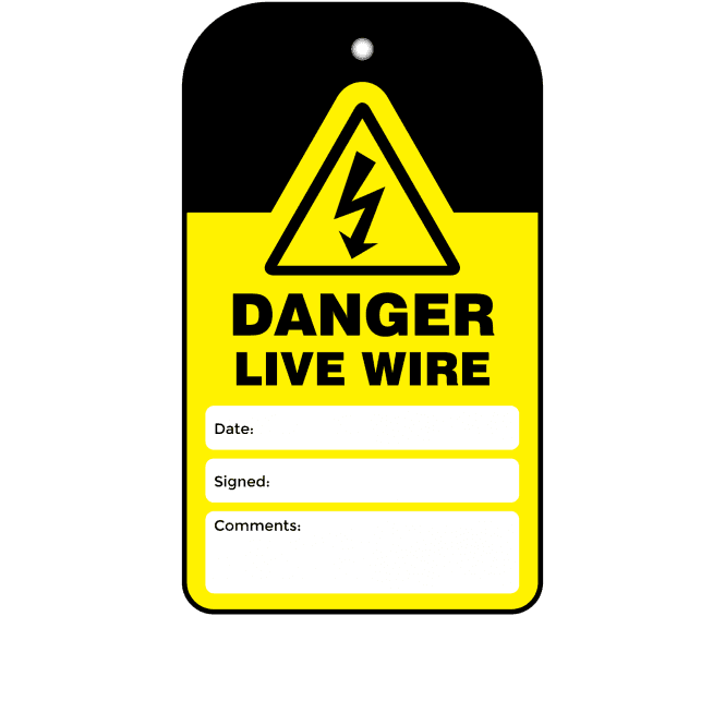 Danger Live Wire Tag - Tear Resistant & Waterproof