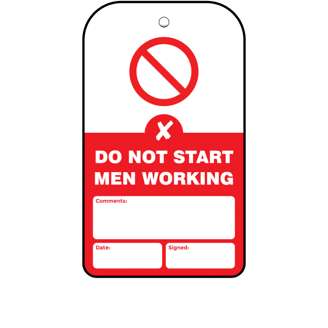 Do Not Start Men Working Tag - Tear Resistant & Waterproof