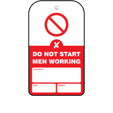 Do Not Start Men Working Tag - Tear Resistant & Waterproof