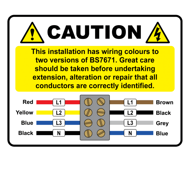 Extra Large Caution Cable Colour Harmonisation Labels - in Full Colour with Diagram