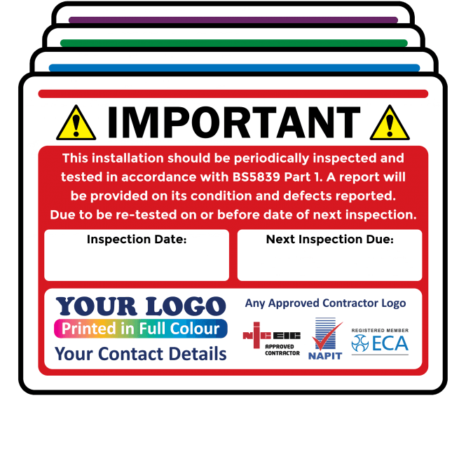 Extra Large Personalised Fire Alarm Inspection Labels in Full Colour - Design 3. Choice of Colours. 100mm x 75mm