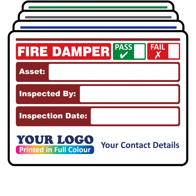Extra Large Personalised Fire Damper Inspection Labels in Full Colour - Design 2. Choice of Colours. 100mm x 75mm