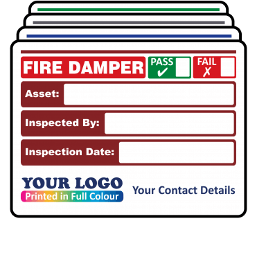 Extra Large Personalised Fire Damper Inspection Labels in Full Colour - Design 2. Choice of Colours. 100mm x 75mm