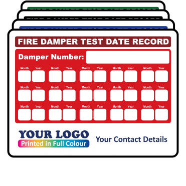 Extra Large Personalised Fire Damper Inspection Labels in Full Colour - Design 3. Choice of Colours. 100mm x 75mm