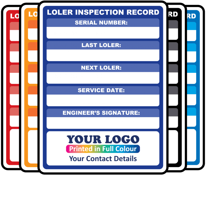Extra Large Personalised LOLER Inspection Labels in Full Colour - Design 3. Choice of Colours. 100mm x 75mm