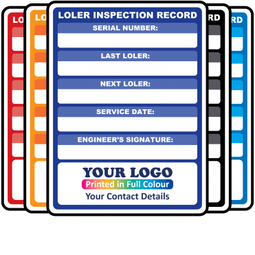 Extra Large Personalised LOLER Inspection Labels in Full Colour - Design 3. Choice of Colours. 100mm x 75mm