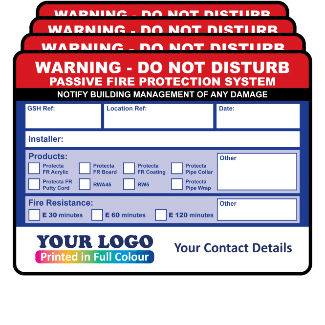 Extra Large Personalised Passive Fire Protection System Labels in Full Colour. Choice of Colours. 100mm x 75mm