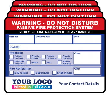 Extra Large Personalised Passive Fire Protection System Labels in Full Colour. Choice of Colours. 100mm x 75mm