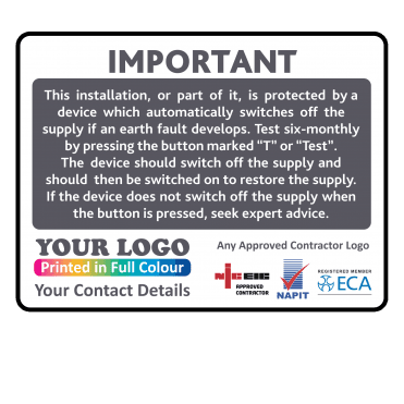 100mm x 75mm Colour: Grey RCD Test Labels