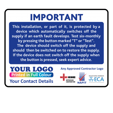100mm x 75mm Colour: Dark Blue RCD Test Labels