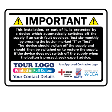 Waterproof Colour: Black RCD Test Labels