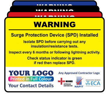 Extra Large Personalised Surge Protection Device Labels in Full Colour. Choice of Colours. 100mm x 75mm
