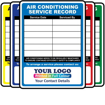 Full Colour Medium Air Conditioning Service Record Labels – Design 1. Choice of Colours. 100mm x 75mm