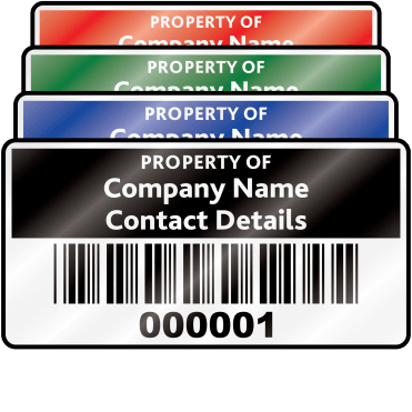 Heavy Duty Standard Size Asset ID Labels - Design 2. Variety of Colours