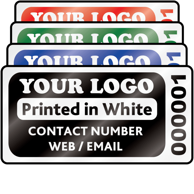 Heavy Duty Standard Size Asset ID Labels - Design 3. Choice of Colours