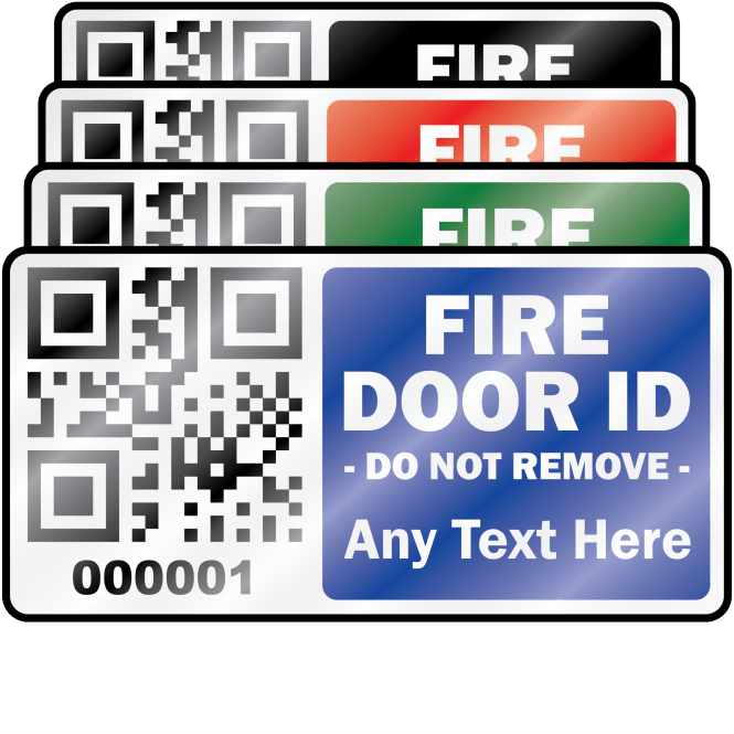 Heavy Duty Standard Size Fire Door ID Labels - Design 3. Choice of colours
