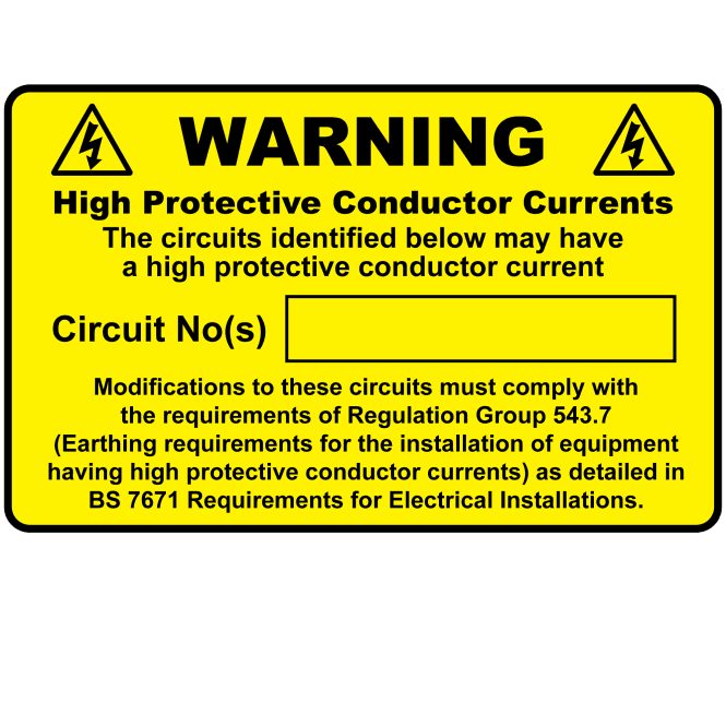 High Protective Conductor Current Warning Labels
