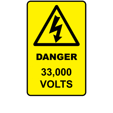Large Danger 33,000 Volts - Voltage Labels