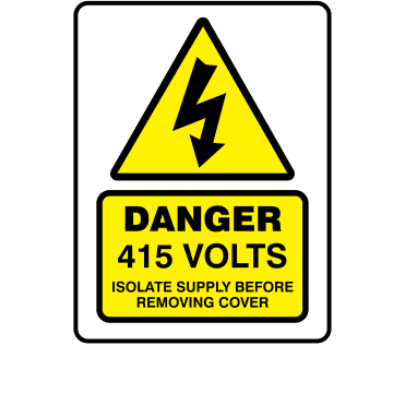 Large Super Stick Danger 415 Volts Isolate Supply Before Removing Cover - Electrical Warning Labels