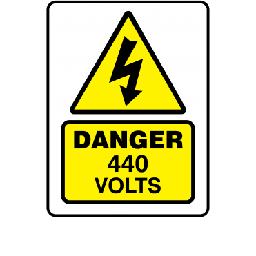 Large Super Stick Danger 440 Volts - Electrical Warning Labels