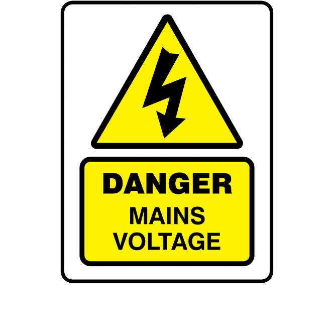 Large Super Stick Danger Mains Voltage - Electrical Warning Labels