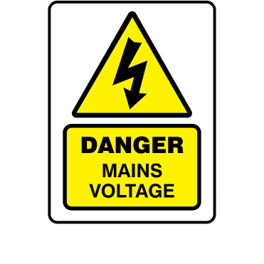 Large Super Stick Danger Mains Voltage - Electrical Warning Labels