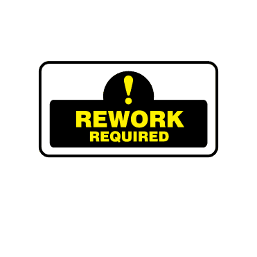Midi Quality Assurance Rework Required Labels in Black. Full Colour Edition.