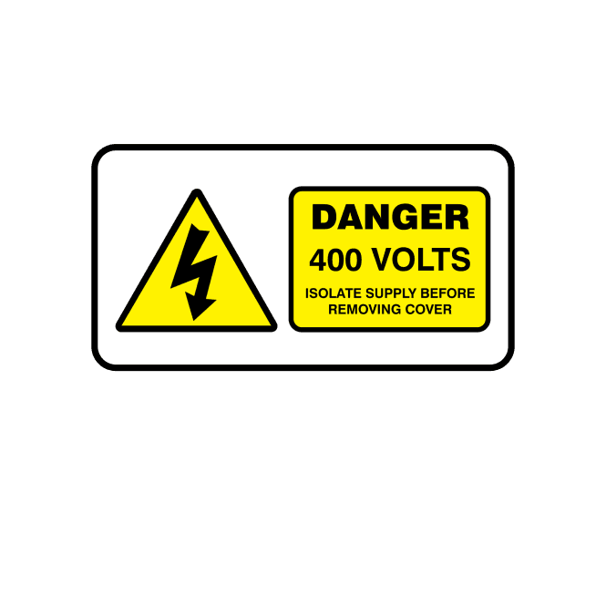 Midi Super Stick Danger 400 Volts Isolate Supply Before Removing Cover - Electrical Warning Labels