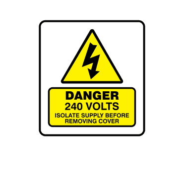 Mini Super Stick Danger 240 Volts Isolate Supply Before Removing Cover - Electrical Warning Labels
