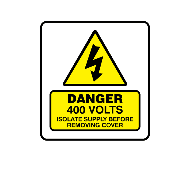 Mini Super Stick Danger 400 Volts Isolate Supply Before Removing Cover - Electrical Warning Labels