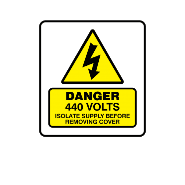 Mini Super Stick Danger 440 Volts Isolate Supply Before Removing Cover - Electrical Warning Labels