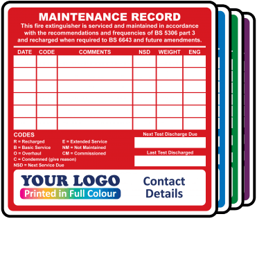 Personalised Extra Large Full Colour BS 5306 Fire Extinguisher Maintenance Labels - Design 1